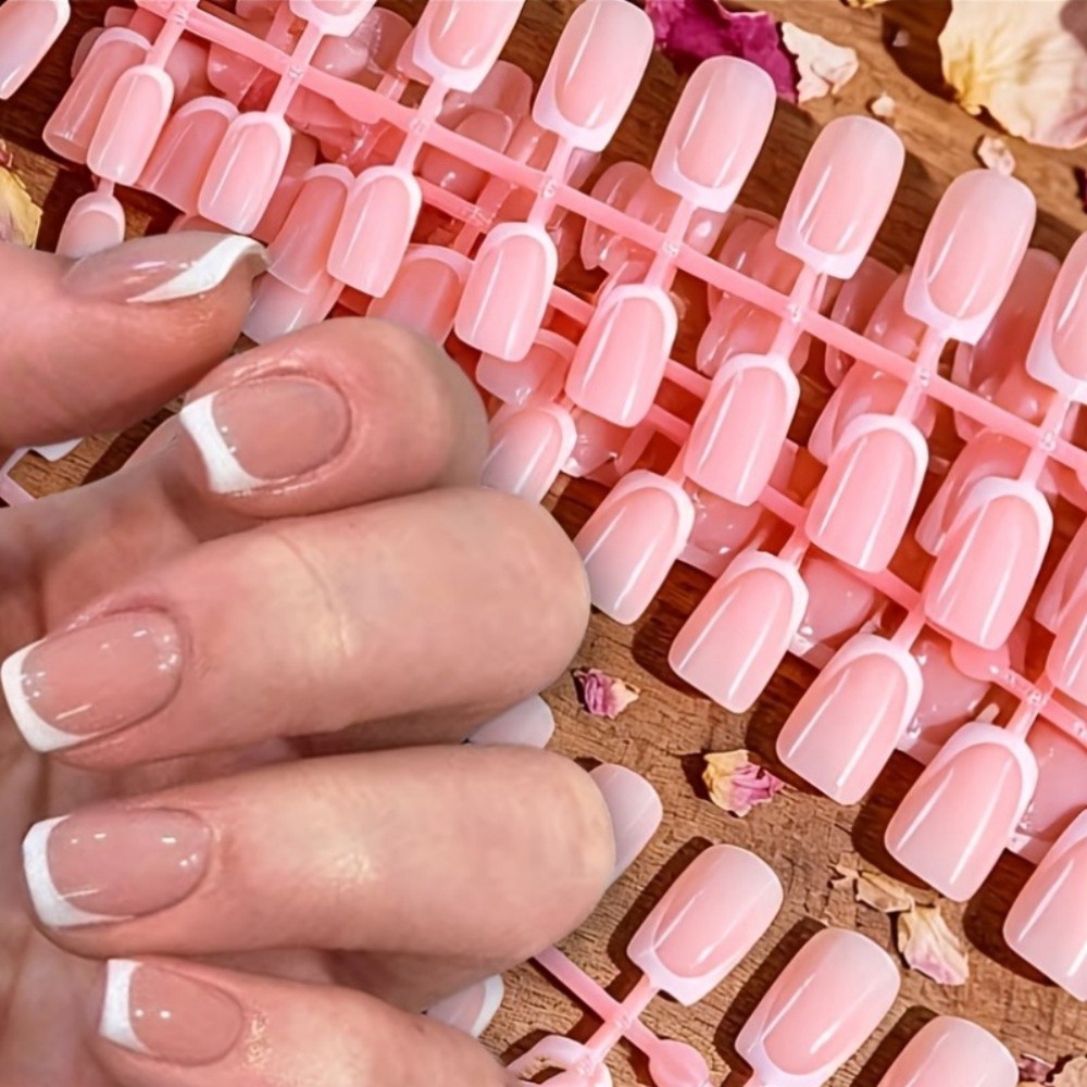Nail Art Extension - 120PCS Short Square French Tip Press
