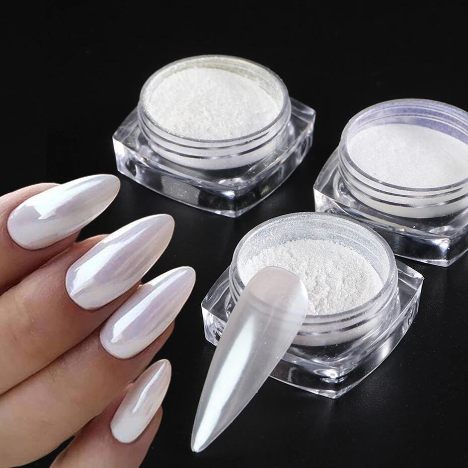 Nail Glitter Chrome - Moonlight Pearl White Nails Glitter Dust