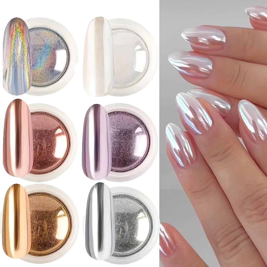 6pcs Chrome Mirror White Nail  - Nail Glitter Chrome review and price