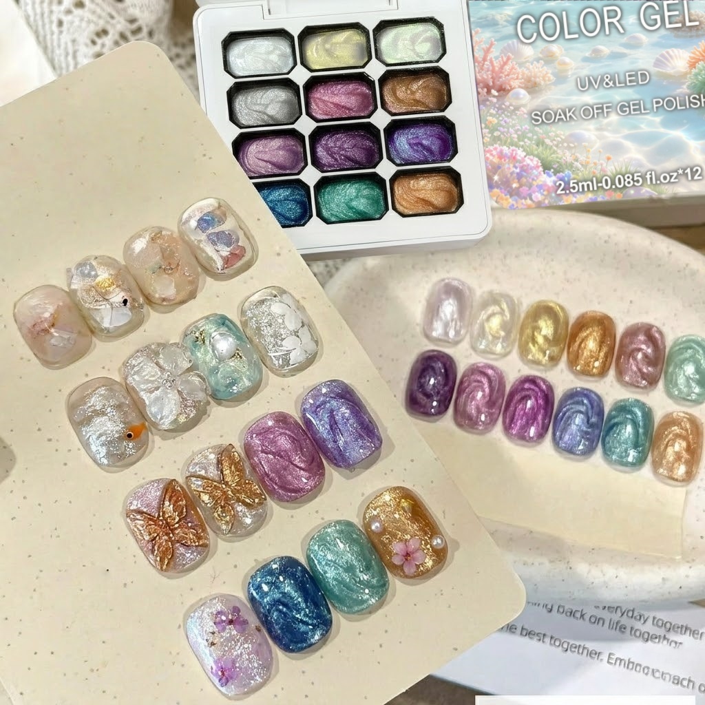 12 Colors Aurora Solid Nail Ge - Nail Glitter Chrome review and price